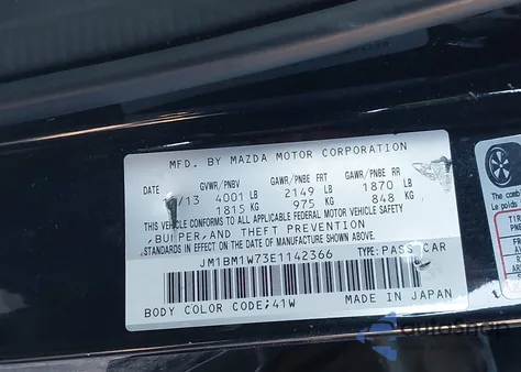 2014 Mazda Mazda3 I Grand Touring z USA, uszkodzony, nr VIN JM1BM1W73E1142366